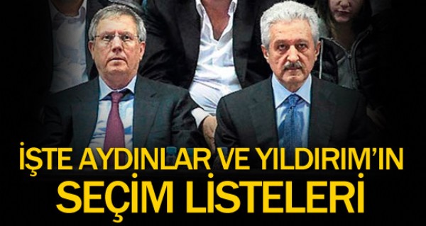 te Yldrm ve Aydnlar'n listeleri